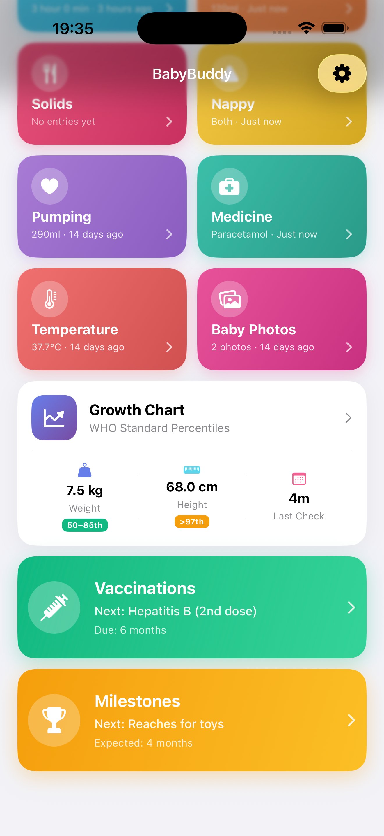 BabyBuddy growth chart with WHO percentiles